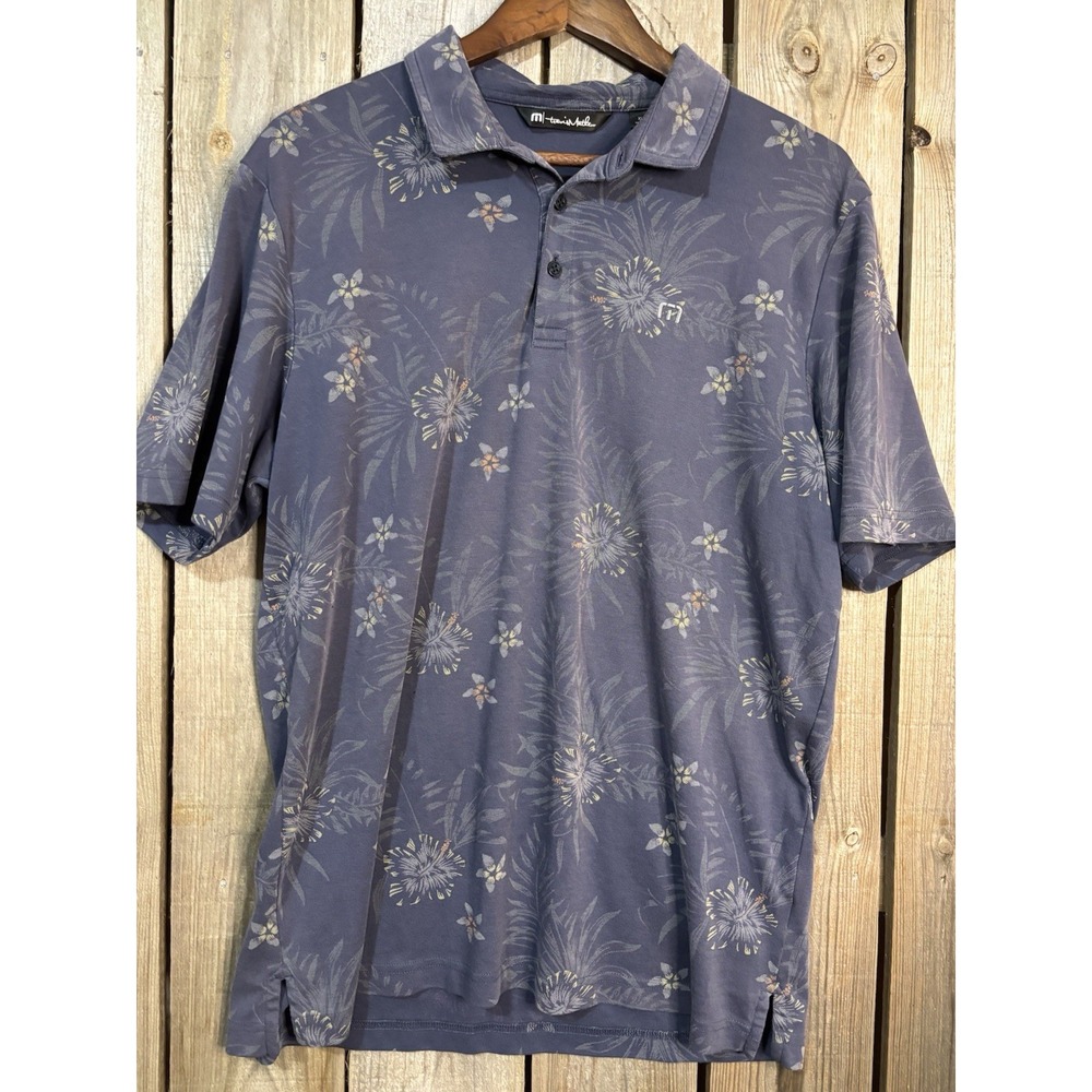 TravisMathew XL Men's Tropical Floral Polo Shirt Blue Golf Performance‎